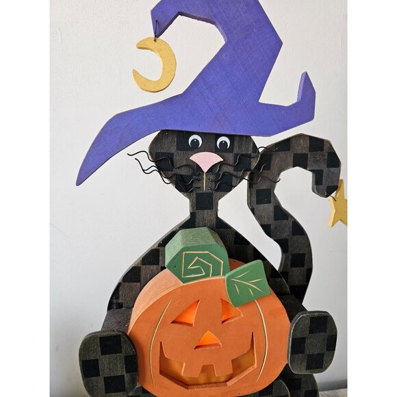 vintage Terrys village vintage wooden cat 28" Halloween prop light up pumpkin la - Picture 3 of 12